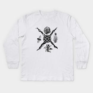 Native American Sacred Plant Black Kids Long Sleeve T-Shirt